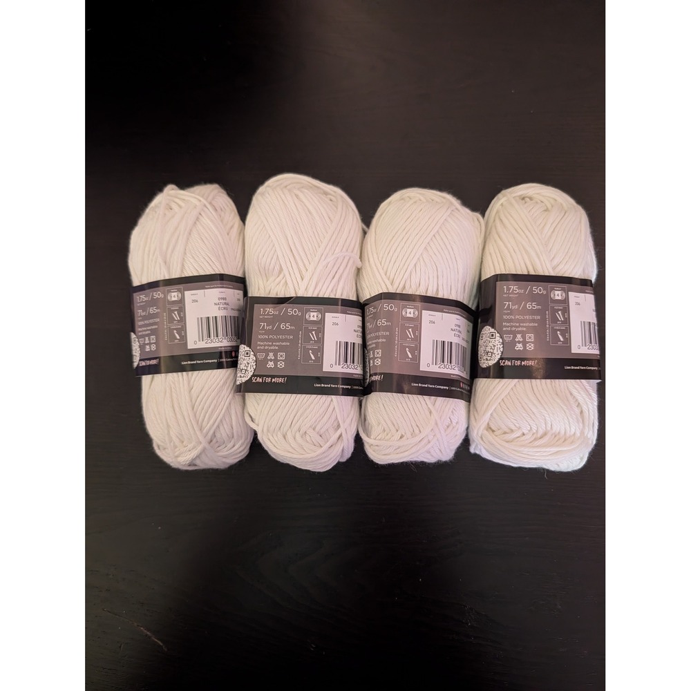 Lion Brand DIY Glow Yarn Natural Ecru 098B Glow in the Dark 4 Skeins Lot 71yd ea - Picture 2 of 2